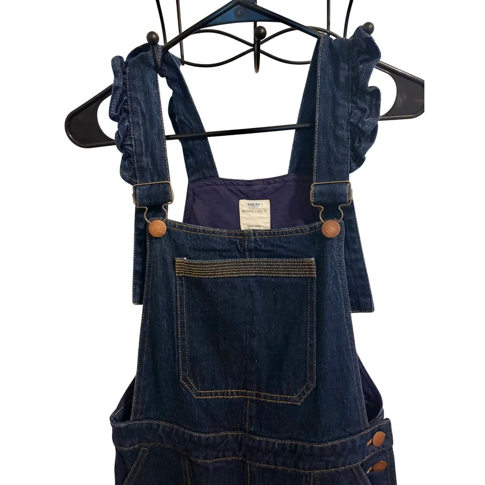 Anthropologie Seventy + Mochi Ruffle Denim Overalls Wide Leg Sz 8 - Picture 4 of 9